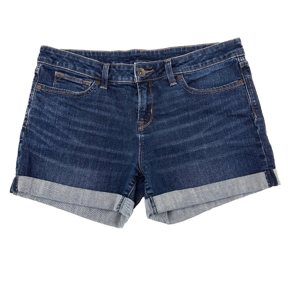 JCP‎ JCPenney Cuffed 4" Inseam Women's size 8 Dark Wash Blue Denim jean Shorts
